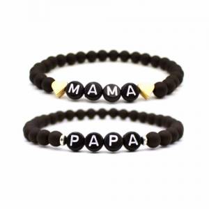 Perlenarmband Mama und Papa - Partnerarmband mit Buchstaben - Ausdruck der Verbundenheit - Schwarz, 2er Set Bild 1
