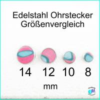 Edelstahl Ohrstecker 10 mm bis14 mm blau gelb Muster handgearbeitet  ART 6634 Bild 2