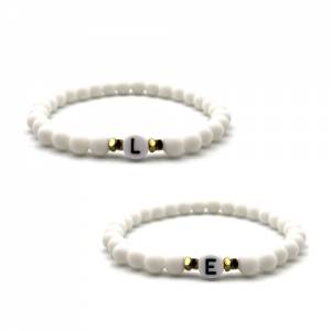 Partnerarmband | Personalisiertes Perlenarmband - Weiß | Initialien Armband | Größe wählbar | Wunderschöne Geschenkidee Bild 2