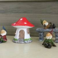 Miniatur  - Pilzhaus Zwergenhaus mit Zwerge -   zum Basteln für den Feengarten oder Puppenhaus - SaBienchenshop Bild 1