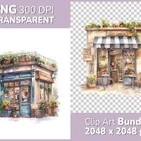 Italienisches Kaffee Clipart Bundle, 8x PNG Bilder Transparenter Hintergrund, Aquarell gemalte Geschäfte & Läden Bild 1