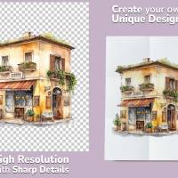 Italienisches Kaffee Clipart Bundle, 8x PNG Bilder Transparenter Hintergrund, Aquarell gemalte Geschäfte & Läden Bild 2