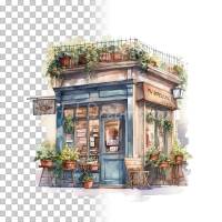 Italienisches Kaffee Clipart Bundle, 8x PNG Bilder Transparenter Hintergrund, Aquarell gemalte Geschäfte & Läden Bild 4