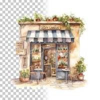 Italienisches Kaffee Clipart Bundle, 8x PNG Bilder Transparenter Hintergrund, Aquarell gemalte Geschäfte & Läden Bild 6