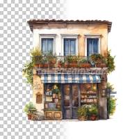 Italienisches Kaffee Clipart Bundle, 8x PNG Bilder Transparenter Hintergrund, Aquarell gemalte Geschäfte & Läden Bild 7
