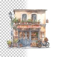 Italienisches Kaffee Clipart Bundle, 8x PNG Bilder Transparenter Hintergrund, Aquarell gemalte Geschäfte & Läden Bild 8