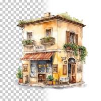 Italienisches Kaffee Clipart Bundle, 8x PNG Bilder Transparenter Hintergrund, Aquarell gemalte Geschäfte & Läden Bild 9