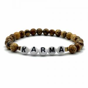 Naturstein Armband - Karma Armband, Dalmatiner Jaspis Perlen, Armband braun Natursteine Jaspis, Für Frauen und Männer Bild 2
