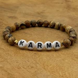 Naturstein Armband - Karma Armband, Dalmatiner Jaspis Perlen, Armband braun Natursteine Jaspis, Für Frauen und Männer Bild 3