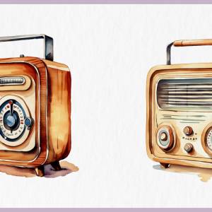 Vintage Radios Clipart Bundle - 12x PNG Bilder Transparenter Hintergrund - Aquarell gemaltes Retro Radio Bild 5
