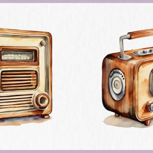 Vintage Radios Clipart Bundle - 12x PNG Bilder Transparenter Hintergrund - Aquarell gemaltes Retro Radio Bild 6