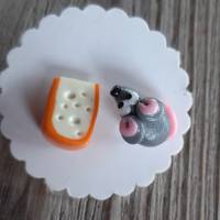 Ohrstecker ausgefallene Ohrringe Käse und Maus Ohrschmuck handmodelliert Fimo Bild 2