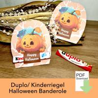 Halloween deko, Duplo Banderole, Kürbis, Happy Halloween, Schokolade Halloween, Schokoriegel, Kinderriegel, PDF drucken Bild 1