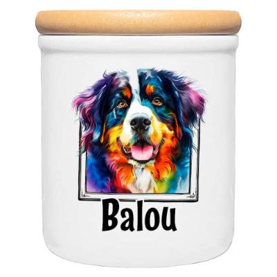 Keramik Leckerlidose BERNER SENNENHUND mit bunter Hunde-Silhouette - personalisiert mit Name