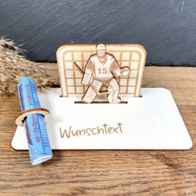 Geldscheinhalter Eishockey, Eishockeyspieler, Torhüter, Goalie, Geldgeschenk, Geburtstag, Geschenk, Wunschtext, Personal