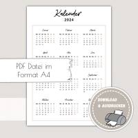 Kalender 2024 zum Ausdrucken A4 | Plan, Kalender&Listen Printables, Kalender Jahresansicht Bild 1