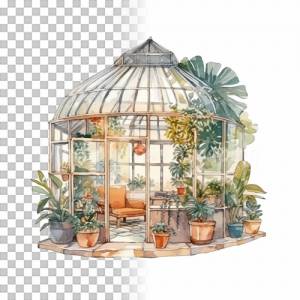 Gewächshaus Clipart Bundle, 8x PNG Bilder Transparenter Hintergrund, Aquarell gemalte Gewächshäuser & Gartenhäuser Bild 3