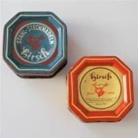 2 eckige Vintage Blechdosen Stahlstecknadeln Hirsch Bild 1
