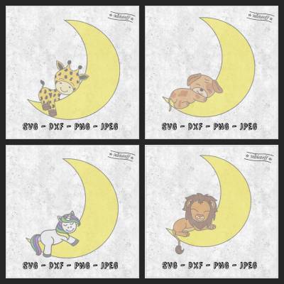 Bundle Plotterdatei - Schlafende Tiere - Hund - Löwe - Giraffe - Einhorn - SVG - DXF - Datei - Mithstoff