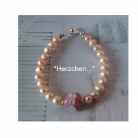 HERZCHEN/romantik armband/armband/perlenschmuck/echte perlen/brautschmuck/herz/rosa/liebe/geschenk für sie/verlobung/hochzeitstag Bild 1
