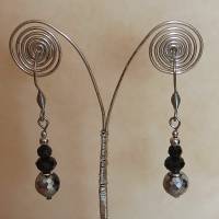 Ohrringe Glasschliff-Perlen schwarz-silber Edelstahl Bild 1