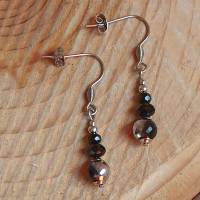Ohrringe Glasschliff-Perlen schwarz-silber Edelstahl Bild 2