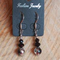 Ohrringe Glasschliff-Perlen schwarz-silber Edelstahl Bild 3