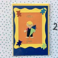 Glückwunschkarte Schulanfang, Einschulung, Jungen, Klappkarte 10,5 cm x 14,8 cm mit farblich passendem Umschlag Bild 3