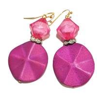 Leichte handmade Ohrringe funkelnd in rosa pink Glas und Holz fuchsia boho chic handgemacht Bild 1
