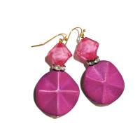 Leichte handmade Ohrringe funkelnd in rosa pink Glas und Holz fuchsia boho chic handgemacht Bild 3
