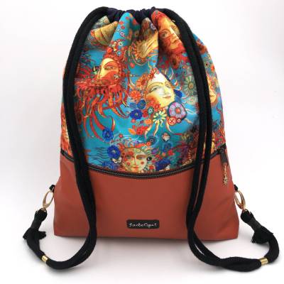 2 in 1 Rucksack & Tasche im Sonne in Jahreszeiten Design – Handgemachter Hipsterbeutel