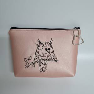 Eule Tasche  Kosmetiktasche Stiftetasche Mäppchen rosa mit Anhänger Herz Bild 6