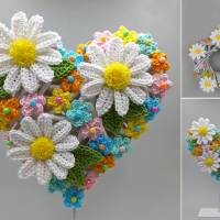 Häkelanleitung Margeriten - Blumen-Dekoration aus Wollresten für Weidenkränze & Weiden-Herzen Bild 6