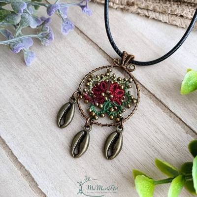 Halskette Traumfänger Cranberry Bush /Antikbronze Muscheln Kettenanhänger Drahtschmuck Occhi