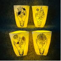Lichtbeutel mit Blumen in Glühbirnen, verschiedene Motive, Tischdekoration, Dekoration, Lichtsack Bild 1