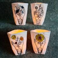 Lichtbeutel mit Blumen in Glühbirnen, verschiedene Motive, Tischdekoration, Dekoration, Lichtsack Bild 3