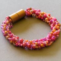 Armband, Häkelarmband Rosatöne  Länge 20 cm, aus Perlen gehäkelt, Glasperlen, Magnetverschluß Bild 2