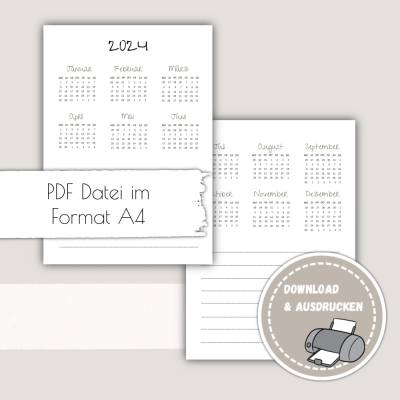 Kalender 2024 zum Ausdrucken A4, Kalender in der Halbjahresansicht | Plan, Kalender&Listen Printables,