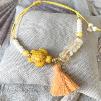 Armband „Schildkröte“ - Perlen-Armband mit Schildkröte, Quaste, Rocailles und Citrin-Splittern in orange Bild 2
