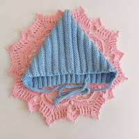 Pixiemütze, Babymütze, gestrickt aus Wolle (Merino) und Baumwolle, Farbe hellblau, 6-9 Monate Bild 1