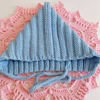 Pixiemütze, Babymütze, gestrickt aus Wolle (Merino) und Baumwolle, Farbe hellblau, 6-9 Monate Bild 8