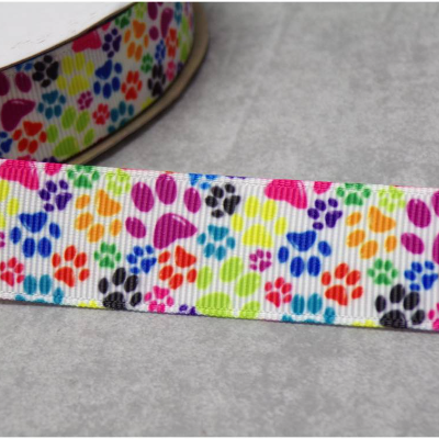 Ripsband mit Katzenpfoten-Motiv, 22 mm breit, bunt – Ideal zum Nähen & Basteln