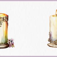Verzierte Vintage Kerzen Clipart Bundle - 12x PNG Bilder Transparenter Hintergrund - Aquarell gemalte Retro Kerze Bild 10