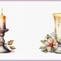 Verzierte Vintage Kerzen Clipart Bundle - 12x PNG Bilder Transparenter Hintergrund - Aquarell gemalte Retro Kerze Bild 9