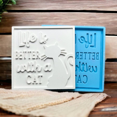 Katzenliebe Untersetzer Silikon Gießform, Betonform, Raysinform, Gipsform, Gießharzform, Silikonform, Kerzenuntersetzer.