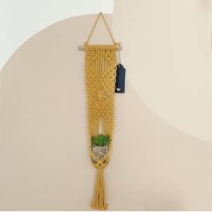 Makramee Blumenampel Farbe Gelb - Handgeknüpft aus 100% Baumwolle - Boho-Charme für dein Zuhause - Ideales Geschenk für Bild 1