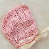Babymütze aus rosa Baumwolle gehäkelt, mit Satinband, ca.6-9 Monate Bild 10