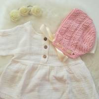 Babymütze aus rosa Baumwolle gehäkelt, mit Satinband, ca.6-9 Monate Bild 2