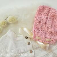 Babymütze aus rosa Baumwolle gehäkelt, mit Satinband, ca.6-9 Monate Bild 5