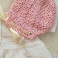 Babymütze aus rosa Baumwolle gehäkelt, mit Satinband, ca.6-9 Monate Bild 8
